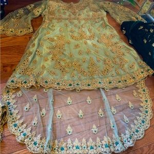 Heavy velvet mint & emerald green sharara/gharara